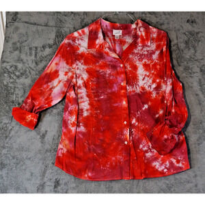 Jody C Vintage Women's Tie-Dye Button Down Shirt XXL Cotton Long Sleeve Colorful